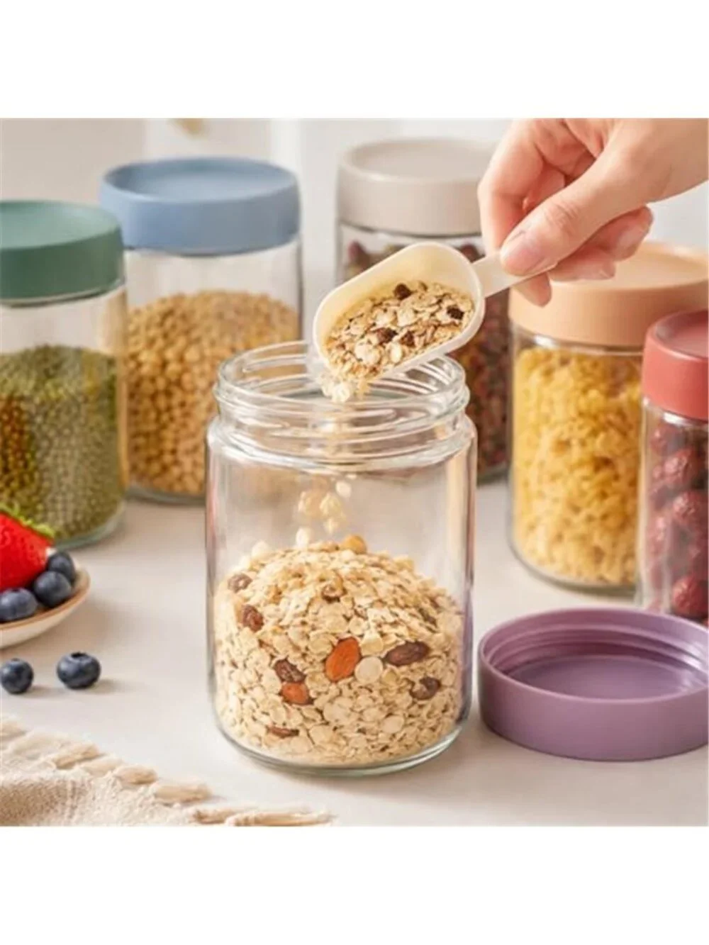 Overnight Oats Containers with Lids 16 oz Glass Jars 6 Pack Glass Mason Jars